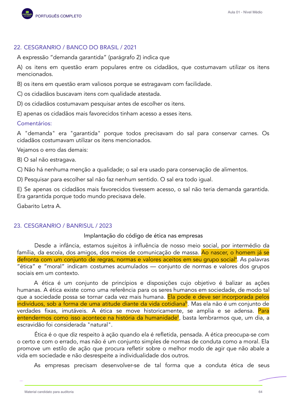 Página 64 — Início do texto da questão 23